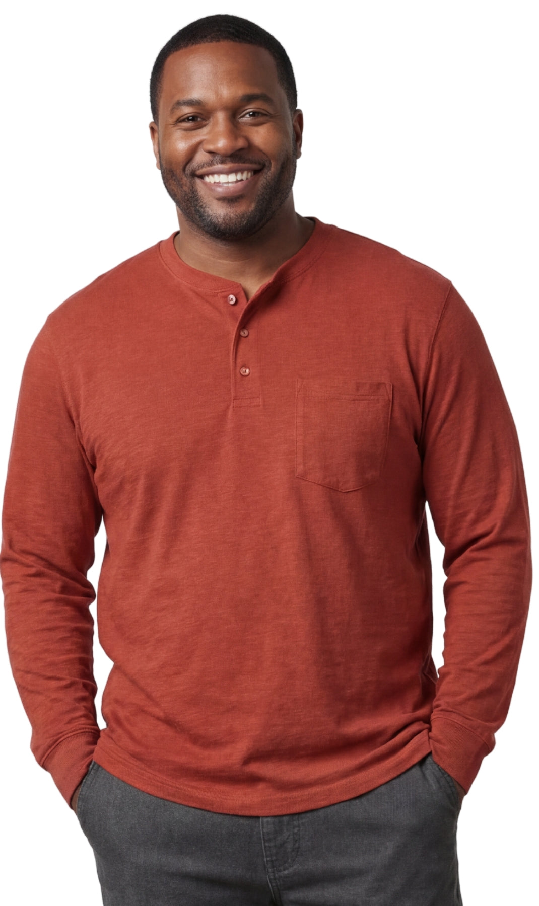 Men's Long Sleeve Henley shirt in cotton blend with 3 Button Placket &