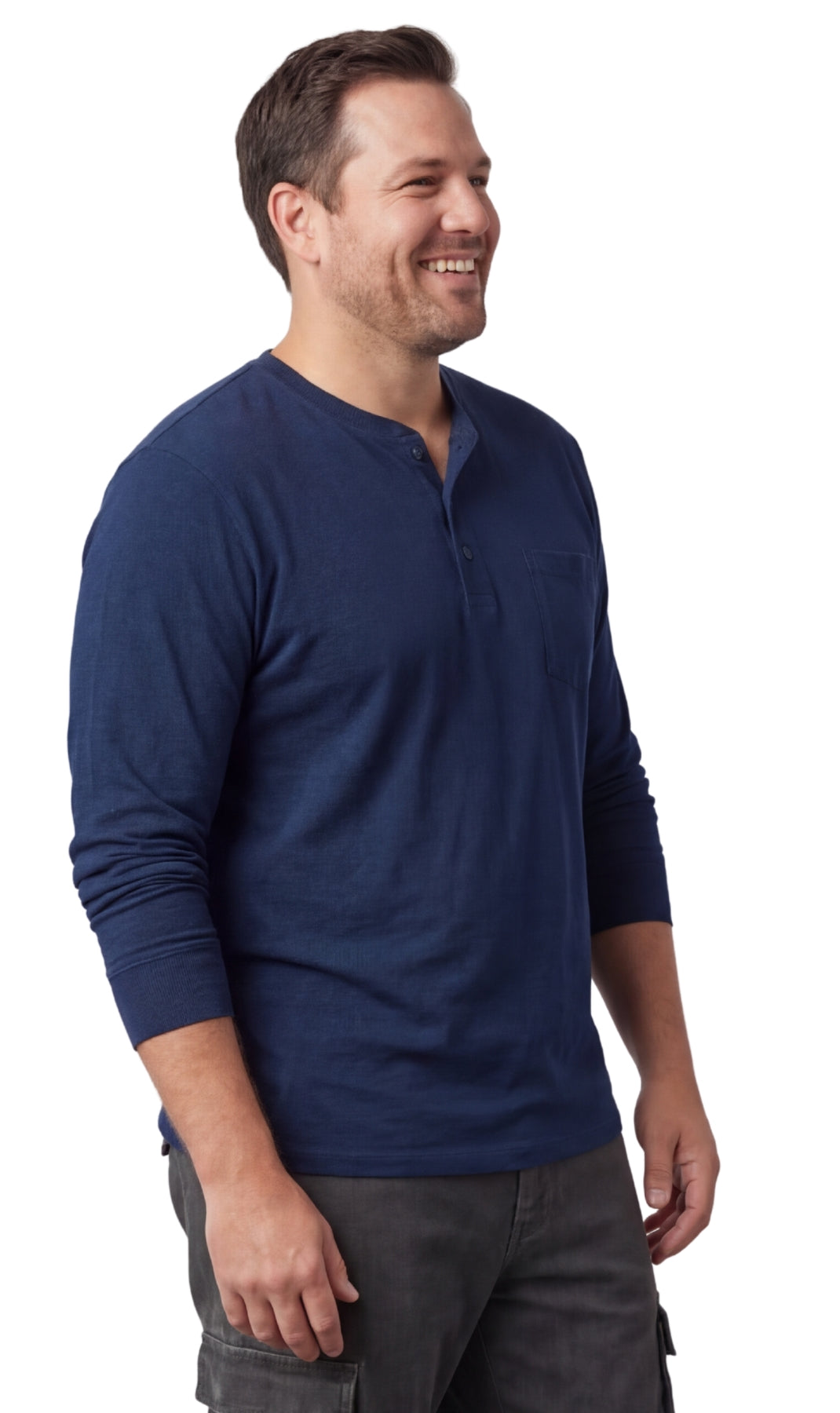 Men's Long Sleeve Henley shirt in cotton blend with 3 Button Placket &