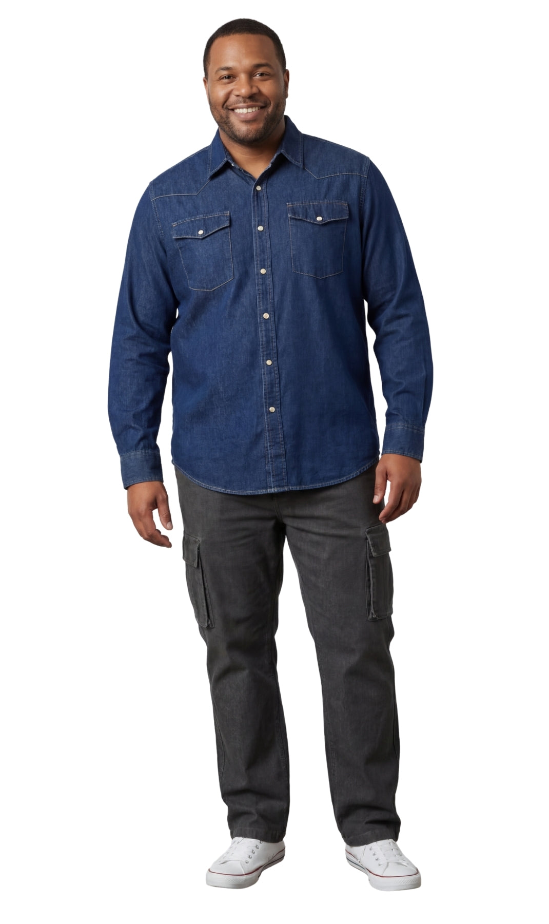 Mens Western Snap Front Button Shirt in Denim and Twill with a Stitche