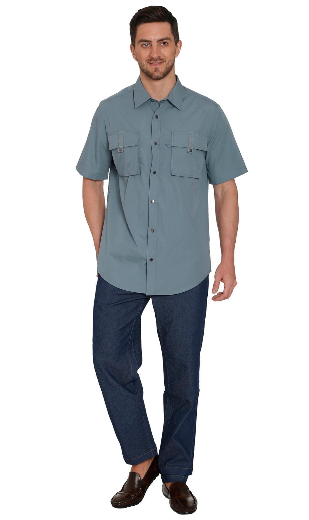 Men's Explorer Easy Snap Shirt - Multi-Pocket Organization - Cadet Blue - Full - TURTLE BAY APPAREL