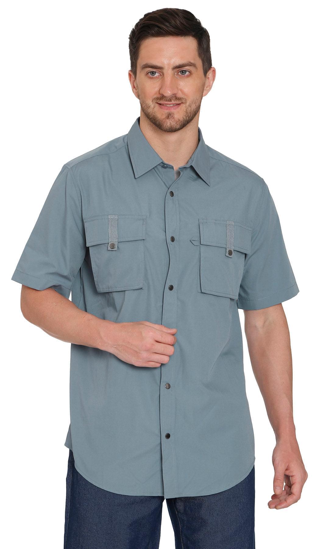 Men's Explorer Easy Snap Shirt - Multi-Pocket Organization - Cadet Blue - pockets - TURTLE BAY APPAREL