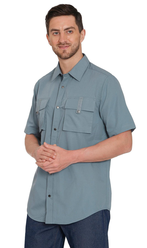 Men's Explorer Easy Snap Shirt - Multi-Pocket Organization - Cadet- Blue -Front- TURTLE BAY APPAREL