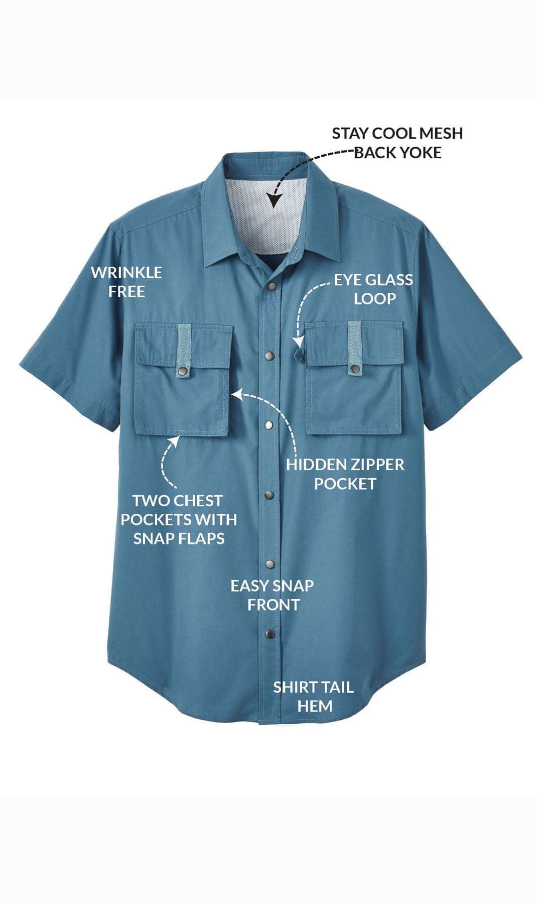 Men's Short Sleeve Easy Snap Explorer Shirt With Multi-Pockets and coo