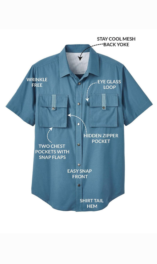 Men's Explorer Easy Snap Shirt - Multi-Pocket Organization - Cadet Blue - Details -  TURTLE BAY APPAREL