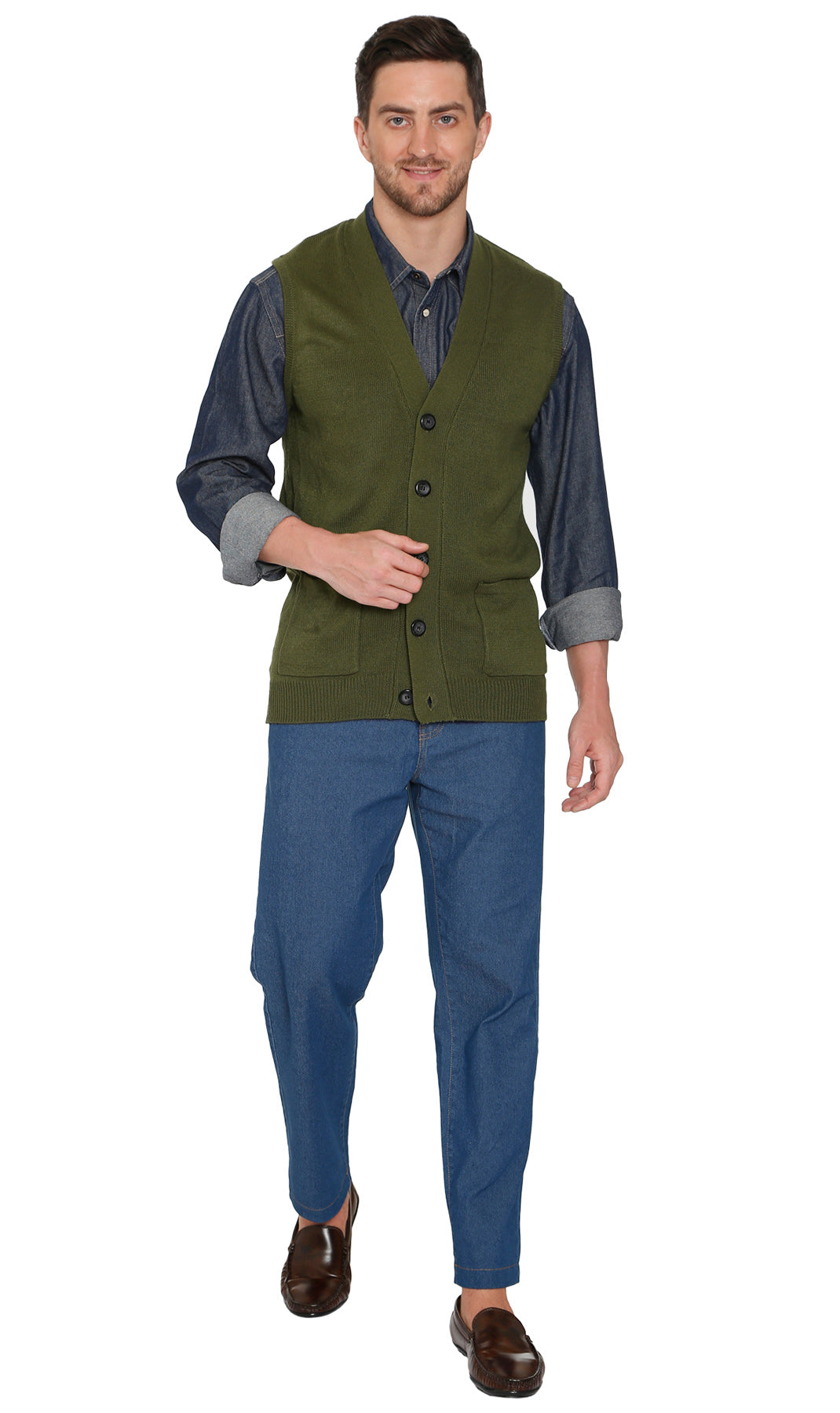 Men's Cashmere-Like Button Front Flat Knit Sweater Vest with Chest Pockets Black M