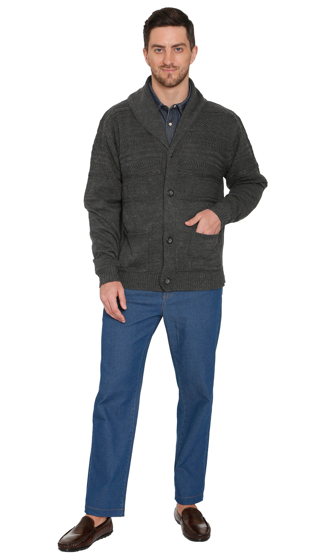 Men's Jacquard Knit Shawl Collar Cardigan Sweater 13