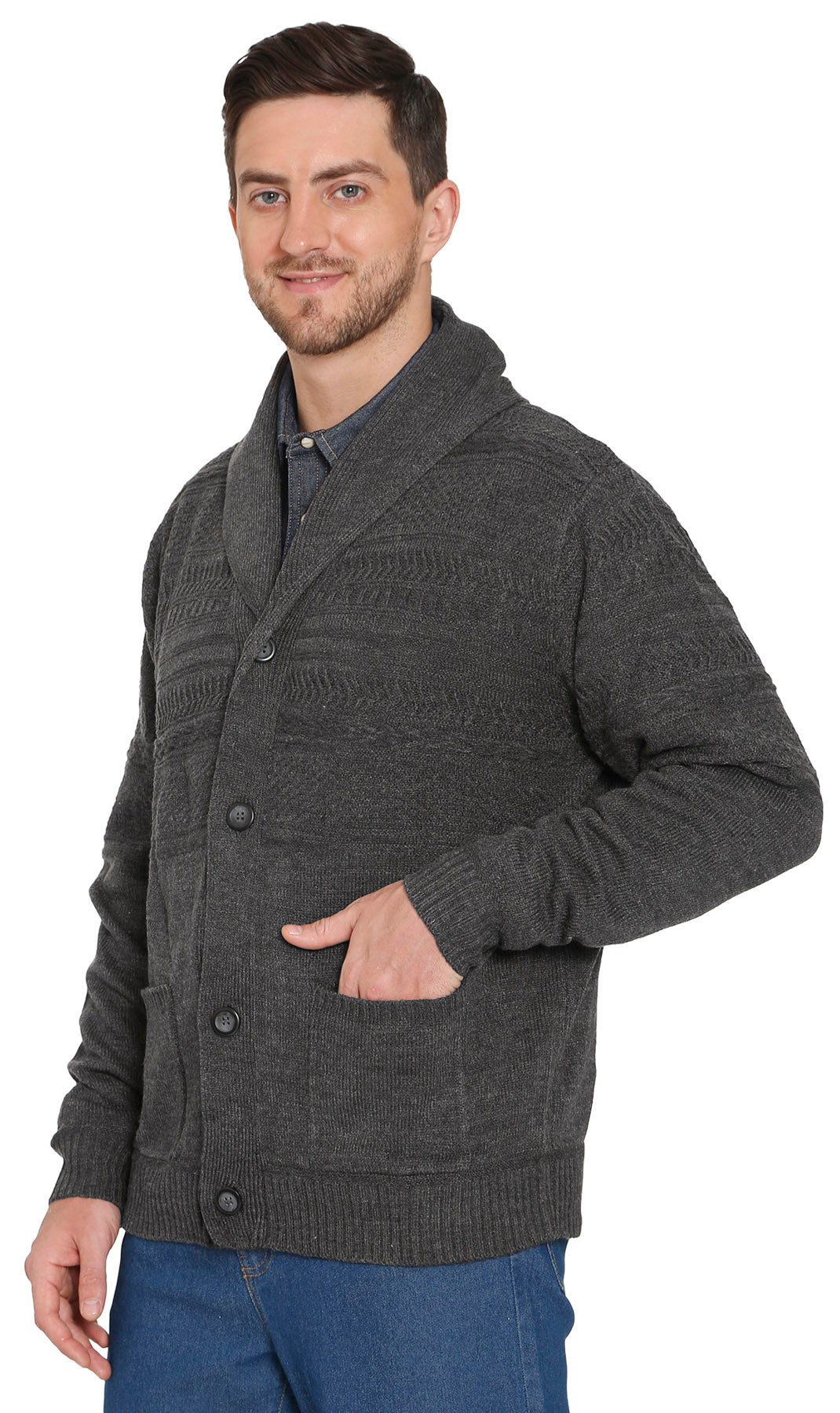 Men's Jacquard Knit Shawl Collar Cardigan Sweater 11