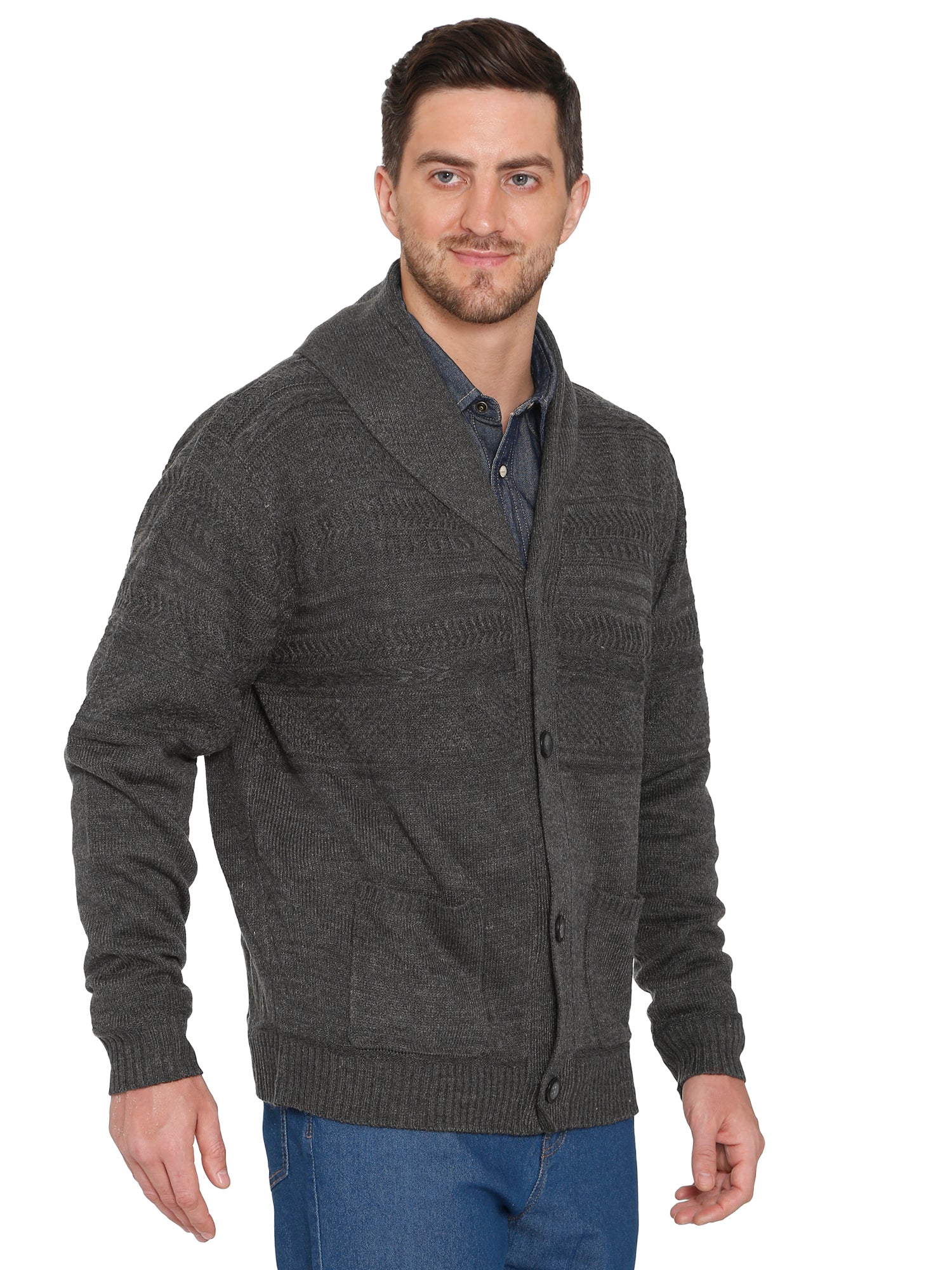 Men's Jacquard Knit Shawl Collar Cardigan Sweater 12