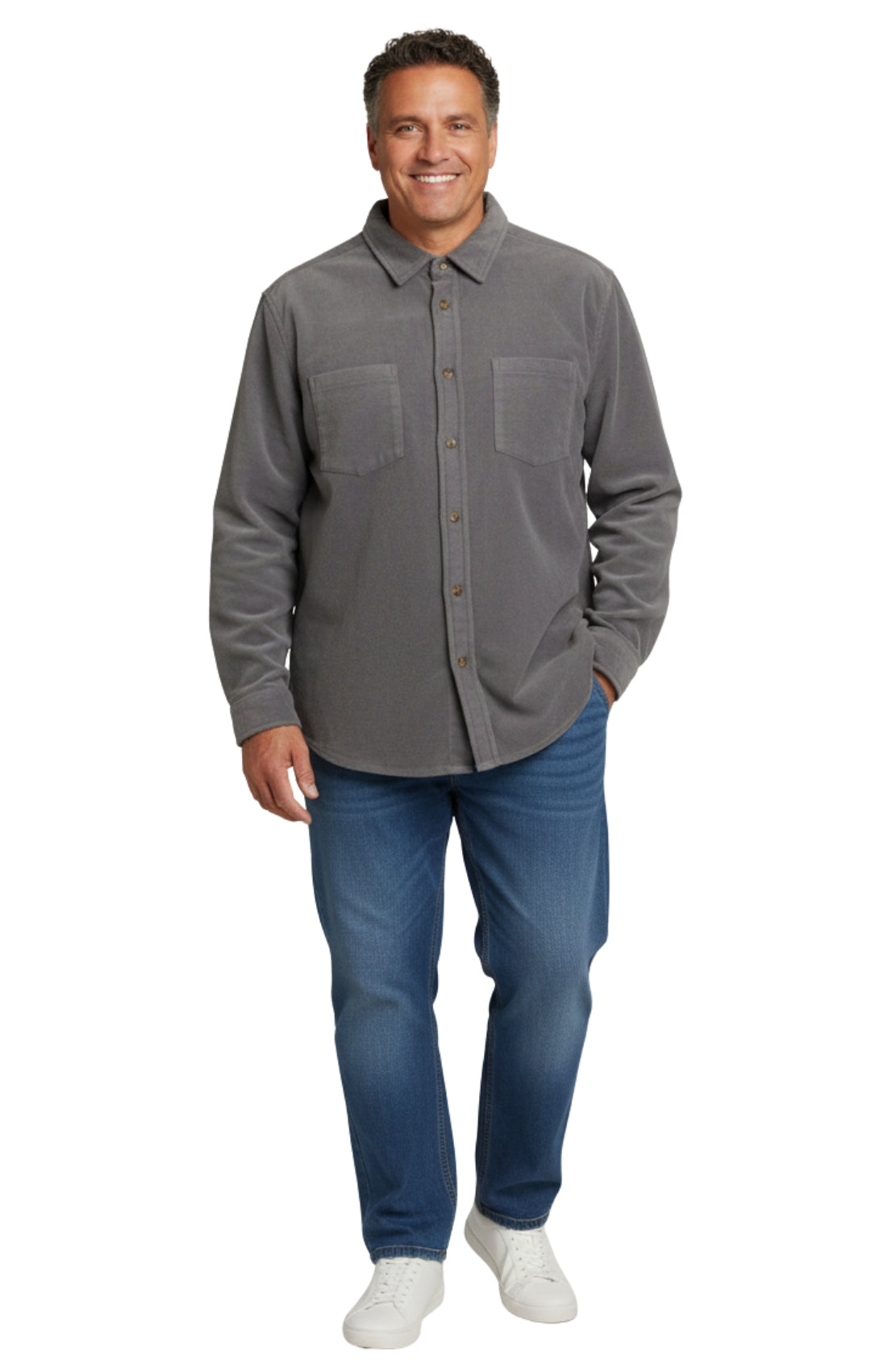 Men's Heathered Fleece Overshirt with Chest Pockets — Button Front 11