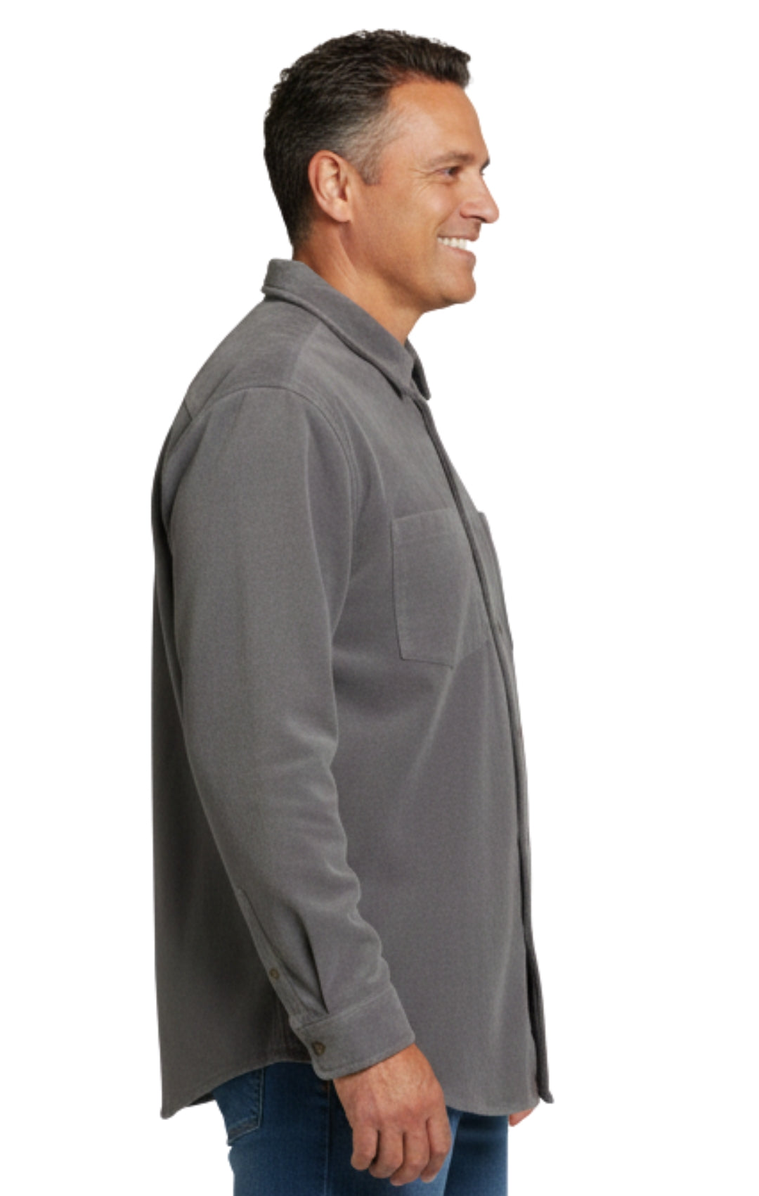 Men's Heathered Fleece Overshirt with Chest Pockets — Button Front 10