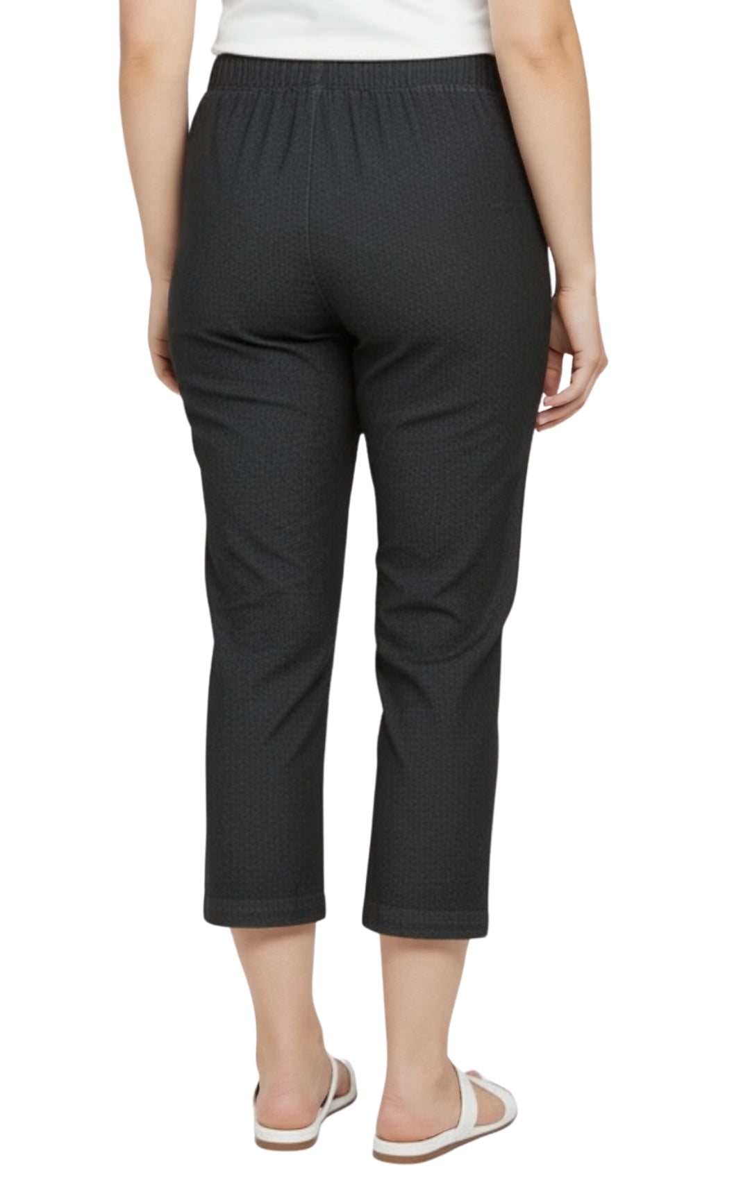 Women's Elastic Waist Pull On Stretch Denim or Twill Capri with