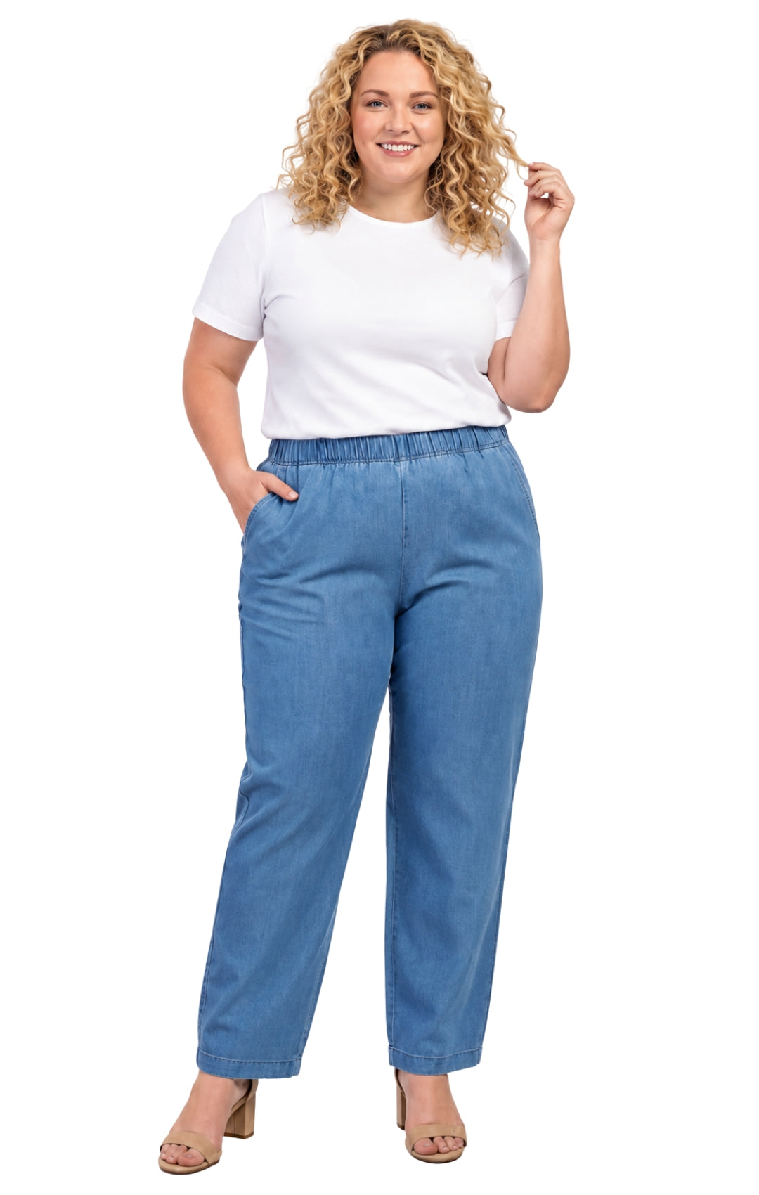 Women's Lightweight Pull-On Denim Jeans — Elastic Waist No Zipper 17