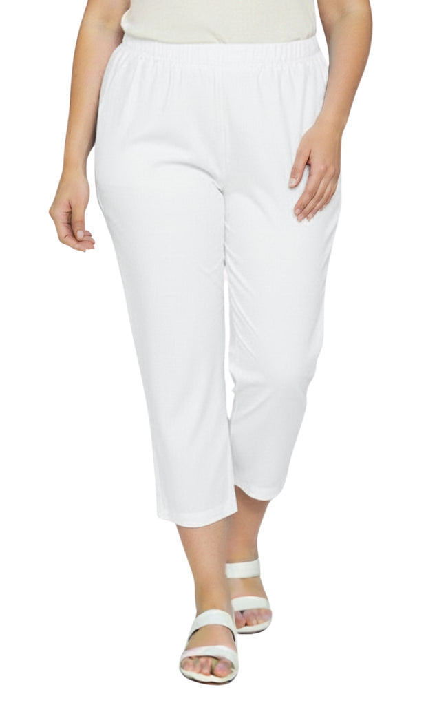 Women's Elastic Waist Pull On Stretch Denim & Twill Capri with side pockets