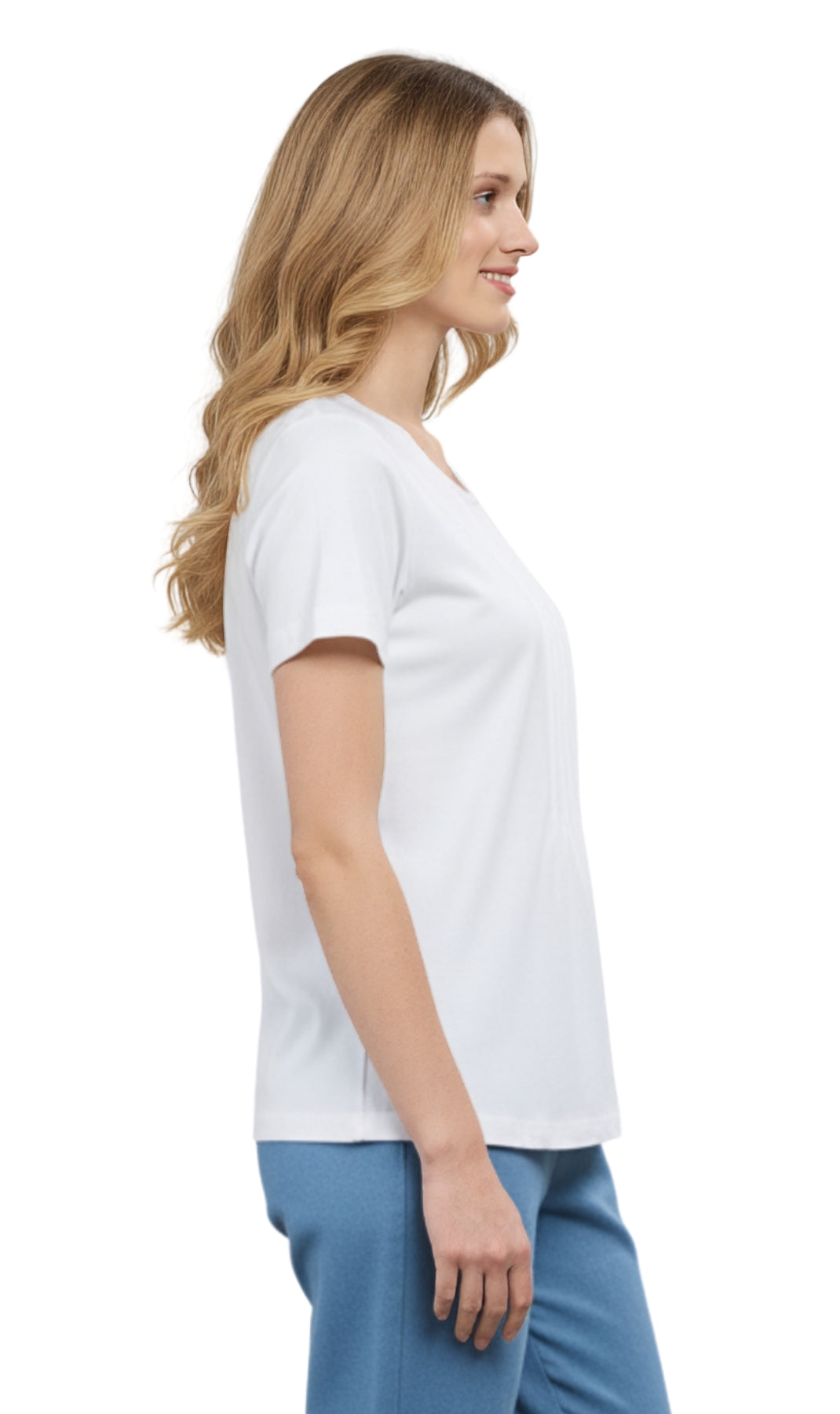 Women's Pintuck Scoop Neck T-Shirt | Turtle Bay New York