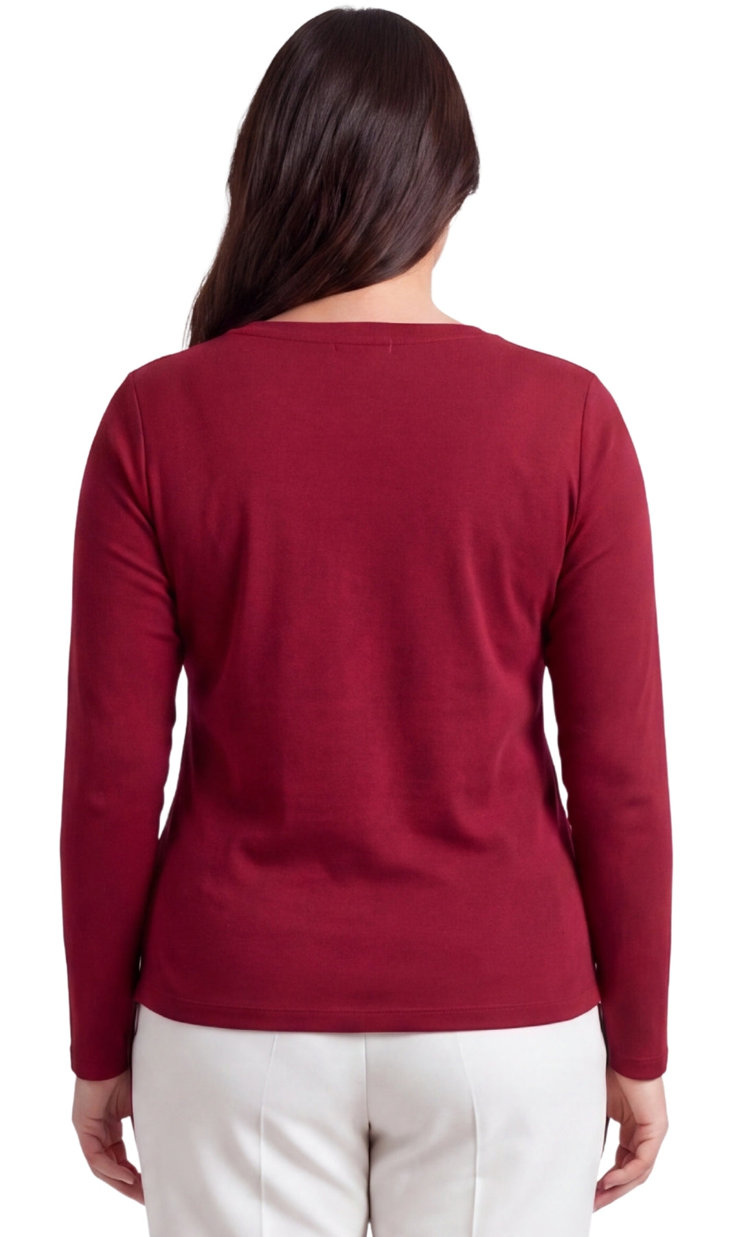 Women's Open Crochet And Jewel Trim V-Neck Knit Top in Cotton Rib Knit