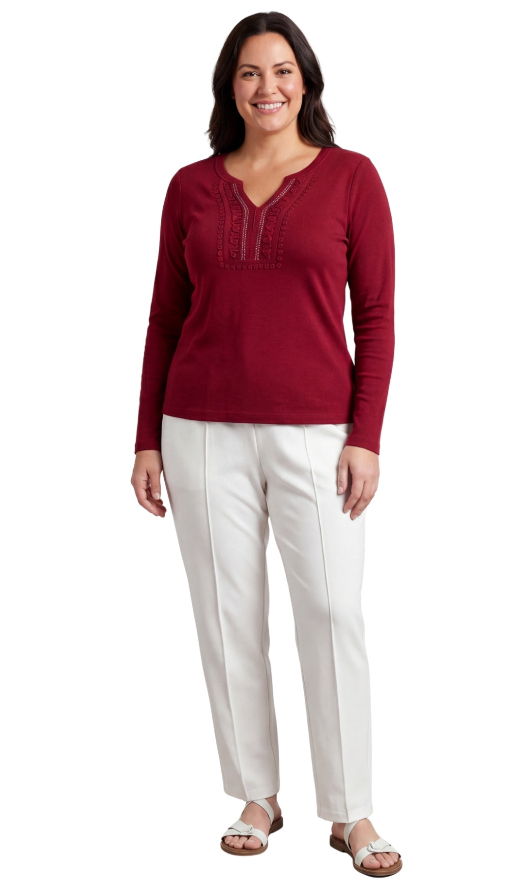 Turtle bay new york Women's Open Crochet And Jewel Trim V-Neck Knit full