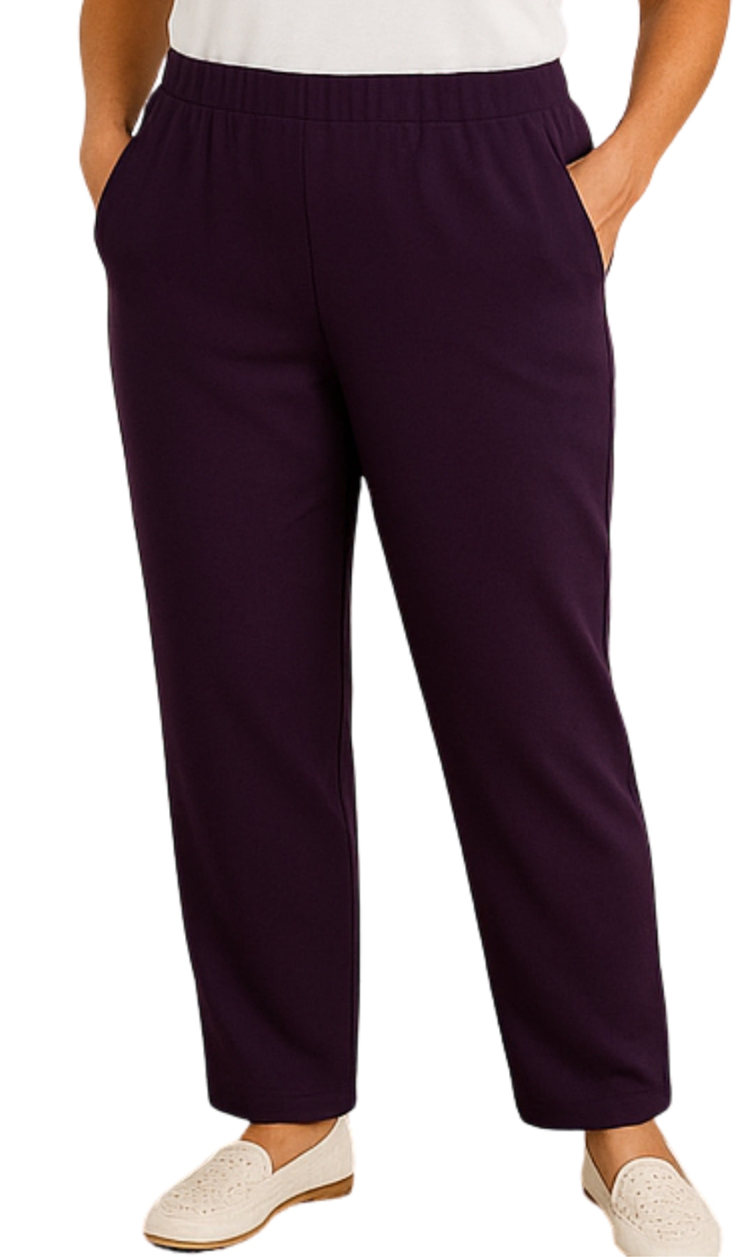 Women's Knit Pull on Pants - Cotton Blend with Flat Front waistband 87