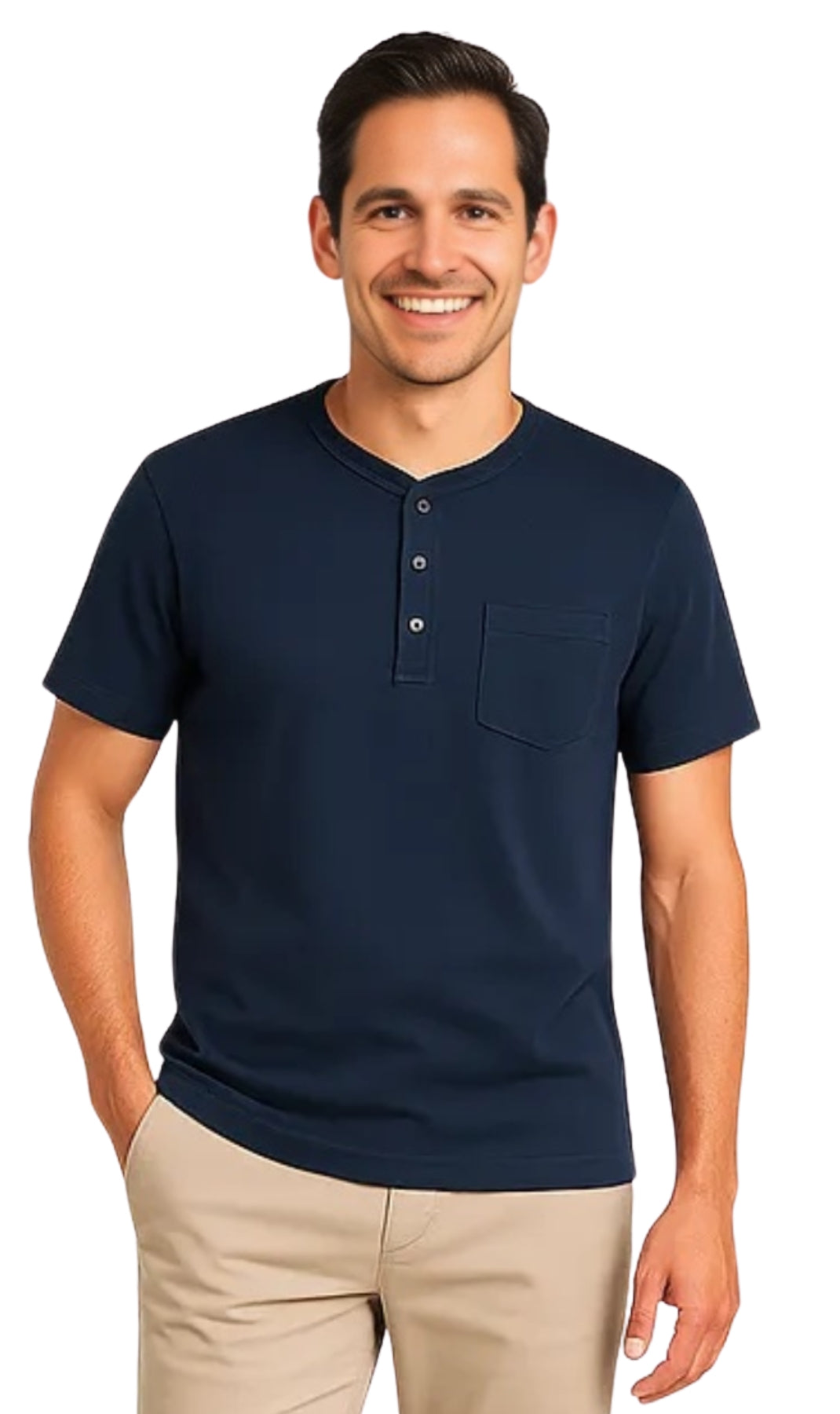 Men's Short Sleeve Henley Relaxed Fit Shirt with Pocket 10