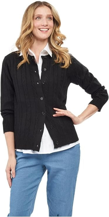 Women's Classic Button Front Cable Knit Cardigan in Soft Acryllic