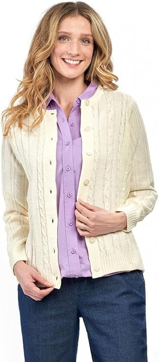 Women's Classic Button Front Cable Knit Cardigan in Soft Acryllic