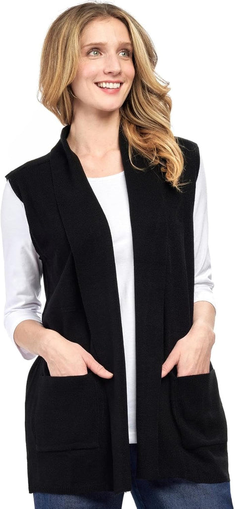 Women's Long Sleeveless Open Front Soft Shawl Collar Vest
