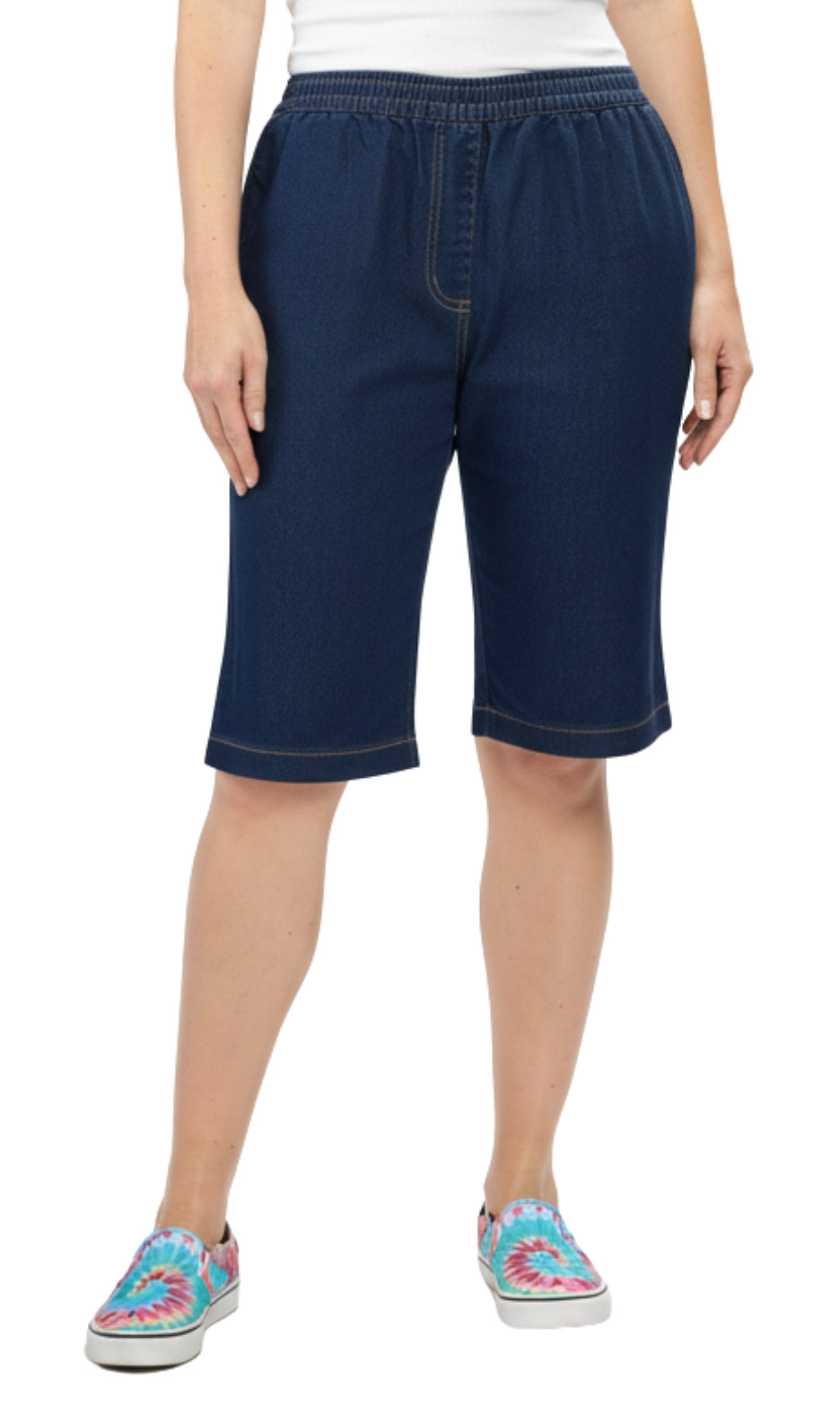 Women's Easy Pull on Bermuda Shorts in Denim and Twill