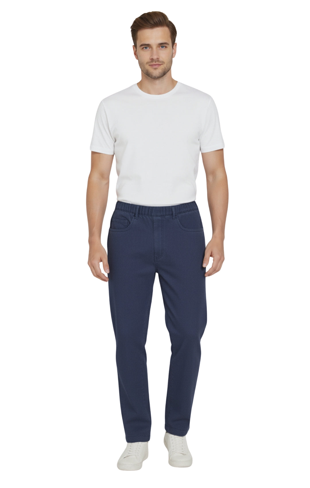 Men's Lightweight Casual Elastic Waist Pull-On Jeans – Denim & Twill Pants with Easy Fit 37