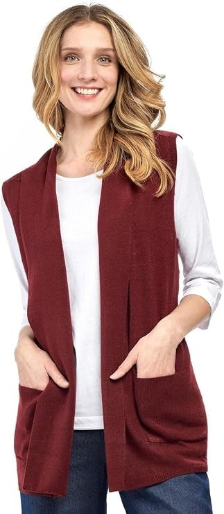 Women's Long Sleeveless Open Front Soft Shawl Collar Vest