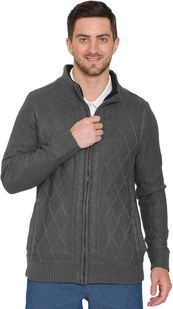 Mens Sherpa Fleece Lined Zip Front Sweater Jacket