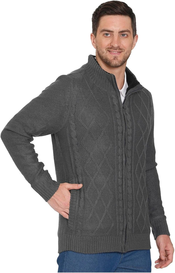 Mens Sherpa Fleece Lined Zip Front Sweater Jacket