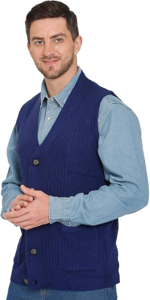 Men's Relaxed Fit Rib Knit Sweater Vest - Button Front with Pockets