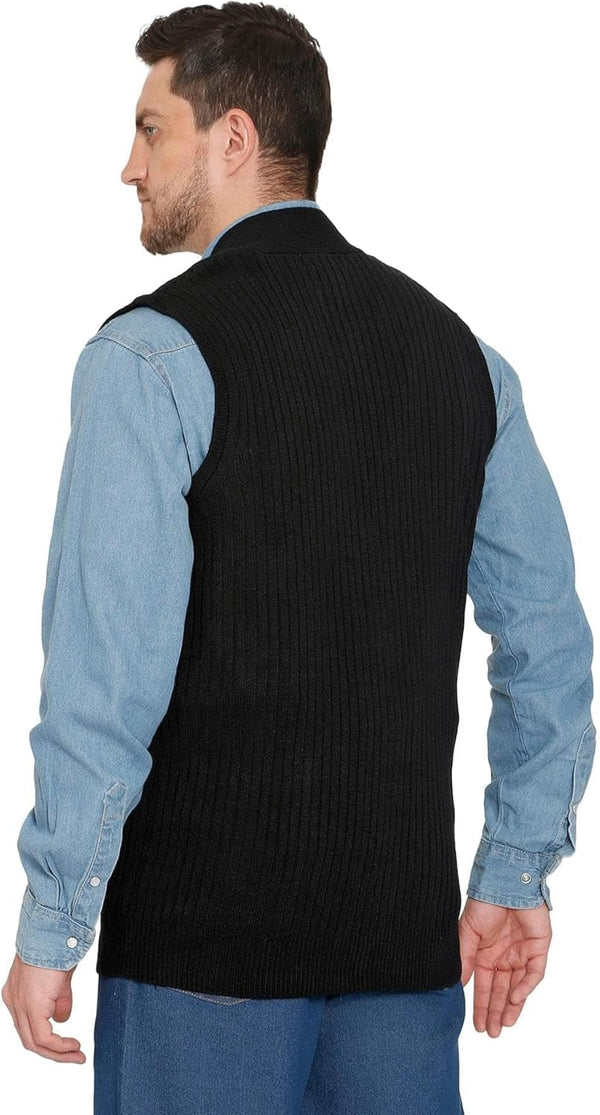 Men's Relaxed Fit Rib Knit Sweater Vest - Button Front with Pockets
