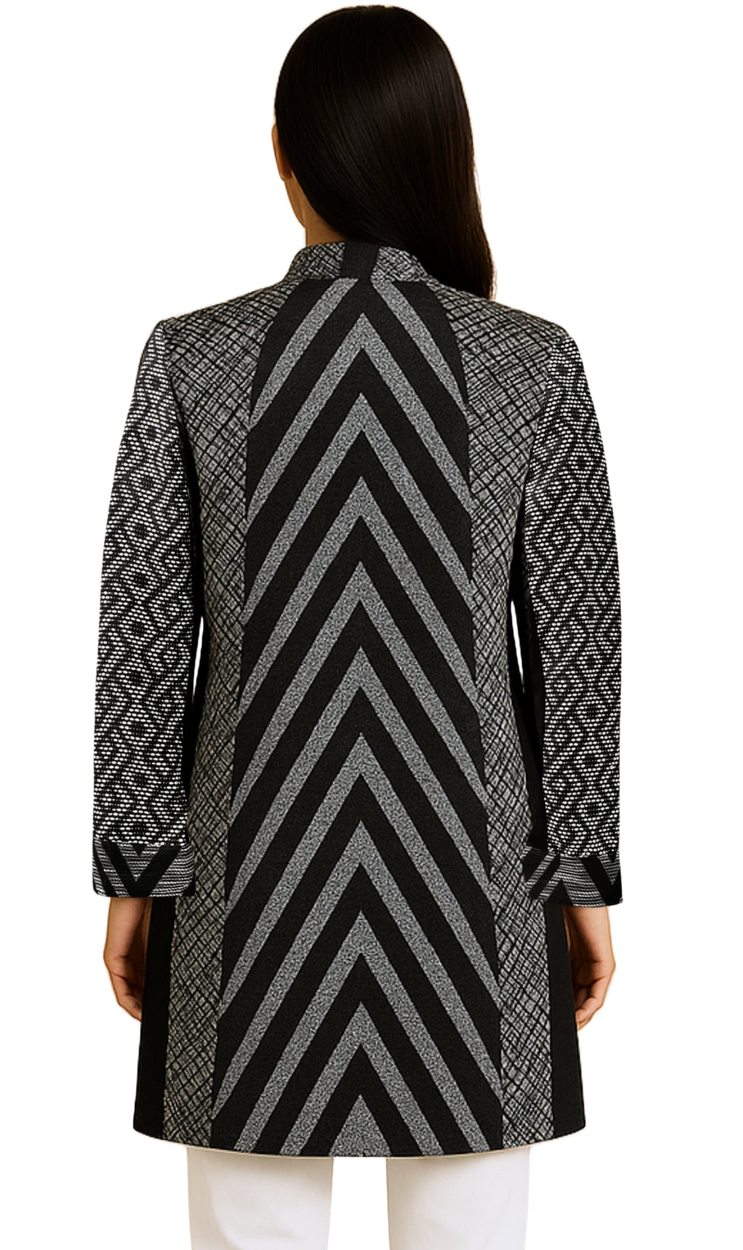 Women's Stand Collar Mixed Media Open Jacket 2