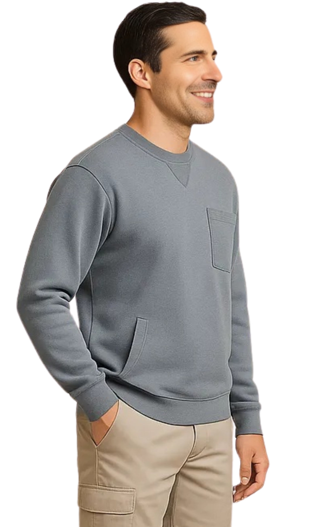 Mens 3-Pocket Fleece Sweatshirt with Raglan Seams, Chest Pocket and Tagless Neck 3