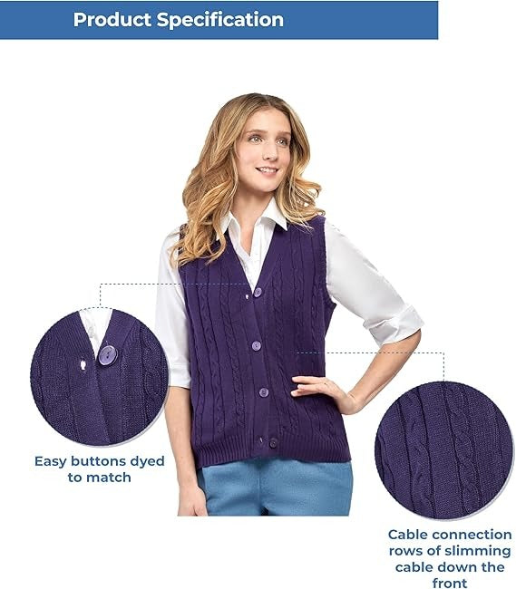 Womens Button Front Cable Knit Cardigan Sweater Vest 23