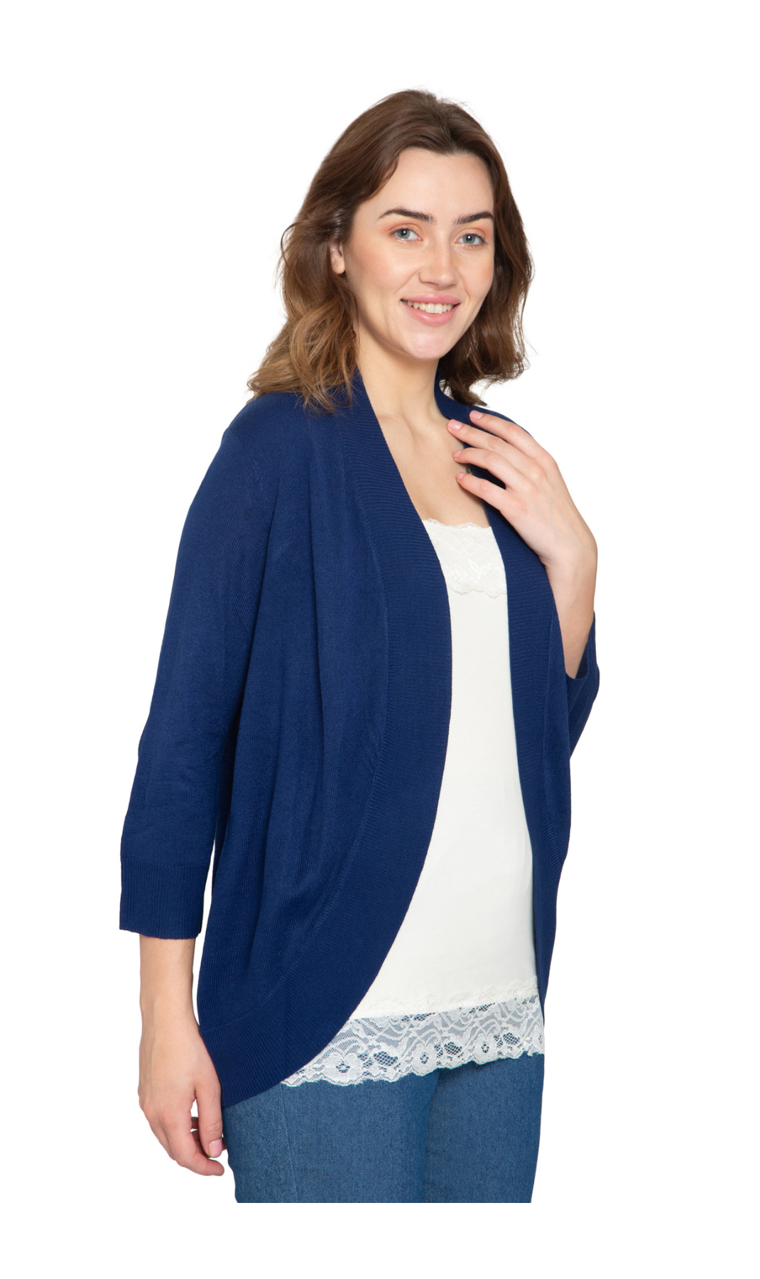 Women's Curved Hem Cardigan - Open Front in Soft Cashmere like Fabric 11
