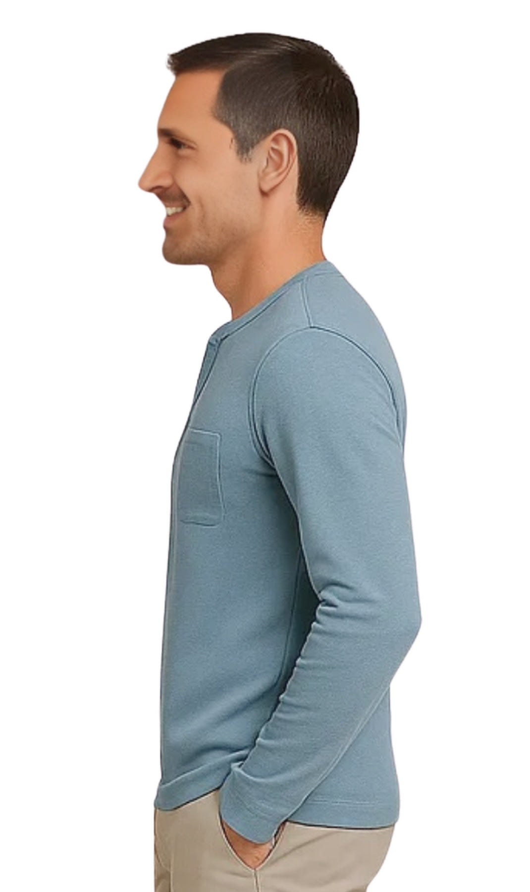 Men's Long Sleeve Henley shirt in cotton blend with 3 Button Placket & Chest Pocket 3