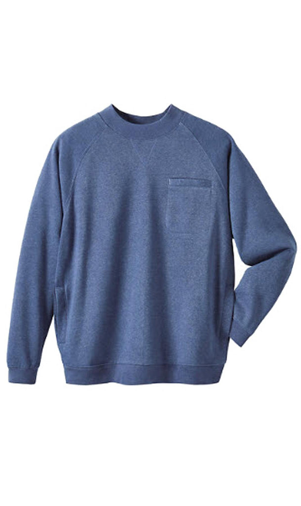 Men's 3-Pocket Fleece Sweatshirt - Because You Need the Storage! Blue Heather-Flat Lay- TURTLE BAY APPAREL