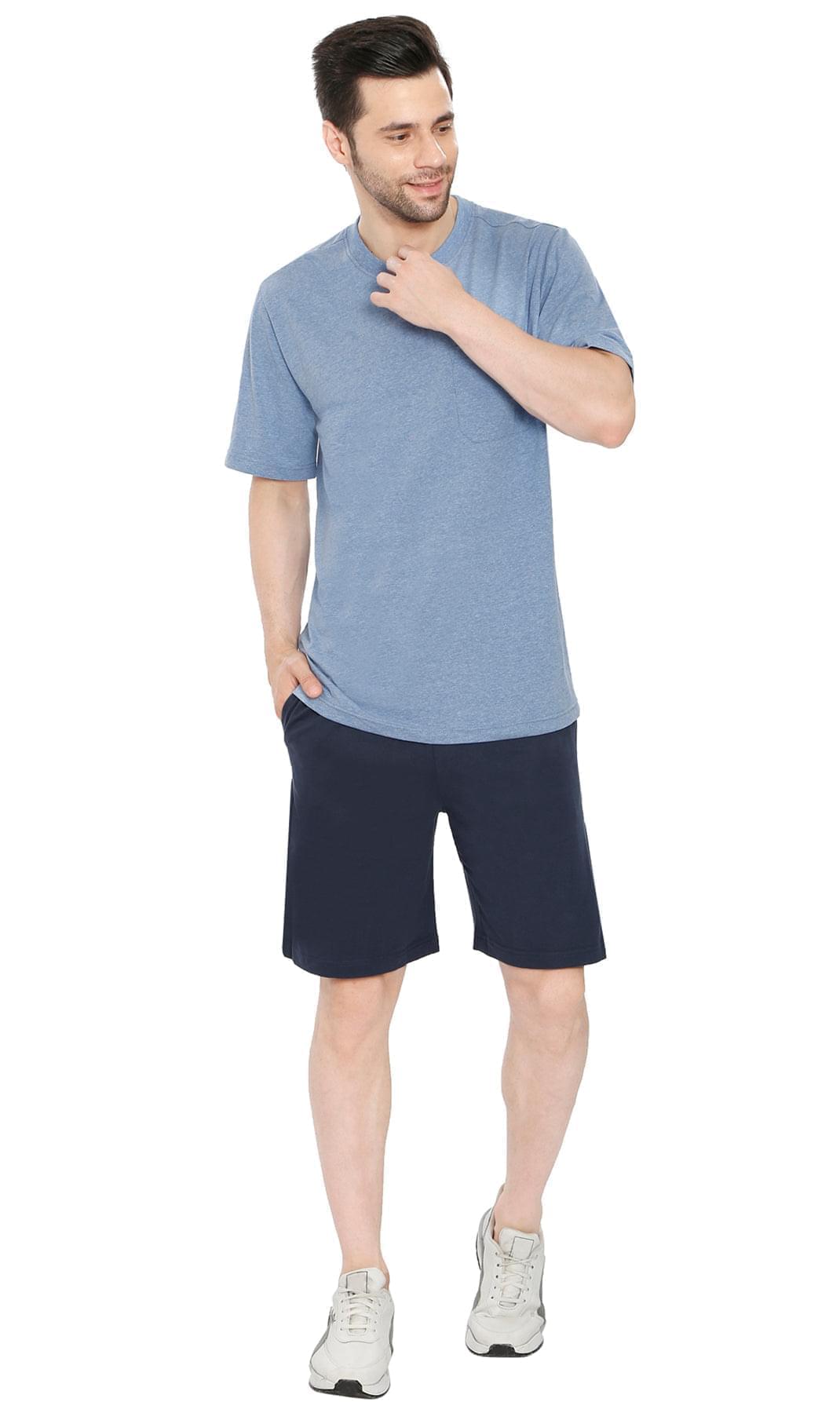 Men's Crew Neck Pocket Tee Shirt - Sturdy Jersey Keeps Its Shape Blue Heather  full TURTLE BAY APPAREL