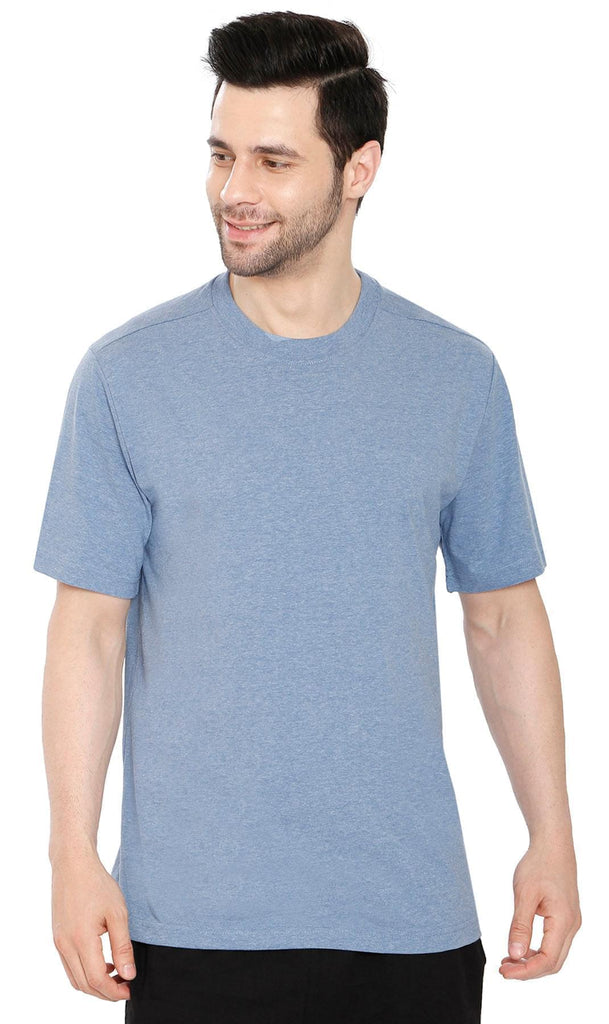Men's Crew Neck Tee Shirt – Essential Short Sleeve Tee For Everyday -Blue Heather - Front- TURTLE BAY APPAREL