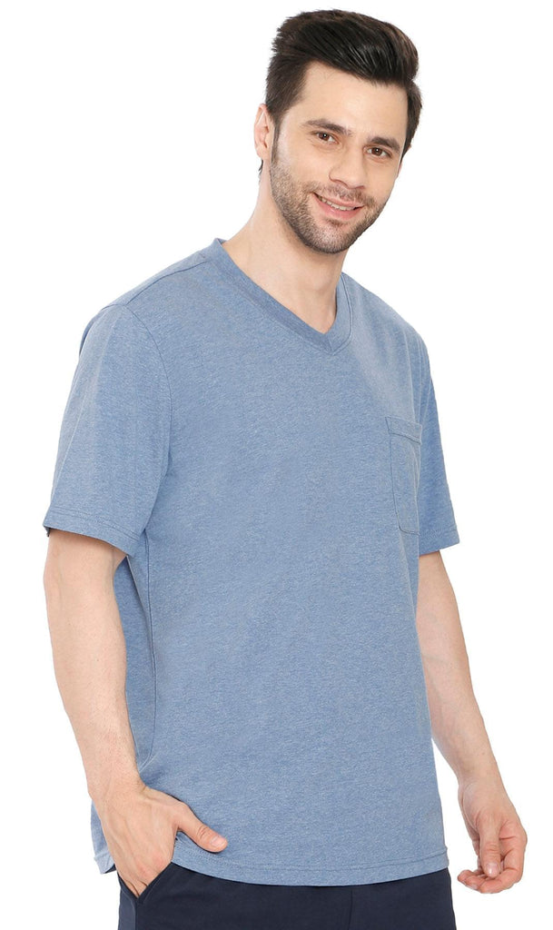 Men's V-Neck T-Shirt with Pocket – The Dressier Tee - Blue Heather - Front - TURTLE BAY APPAREL