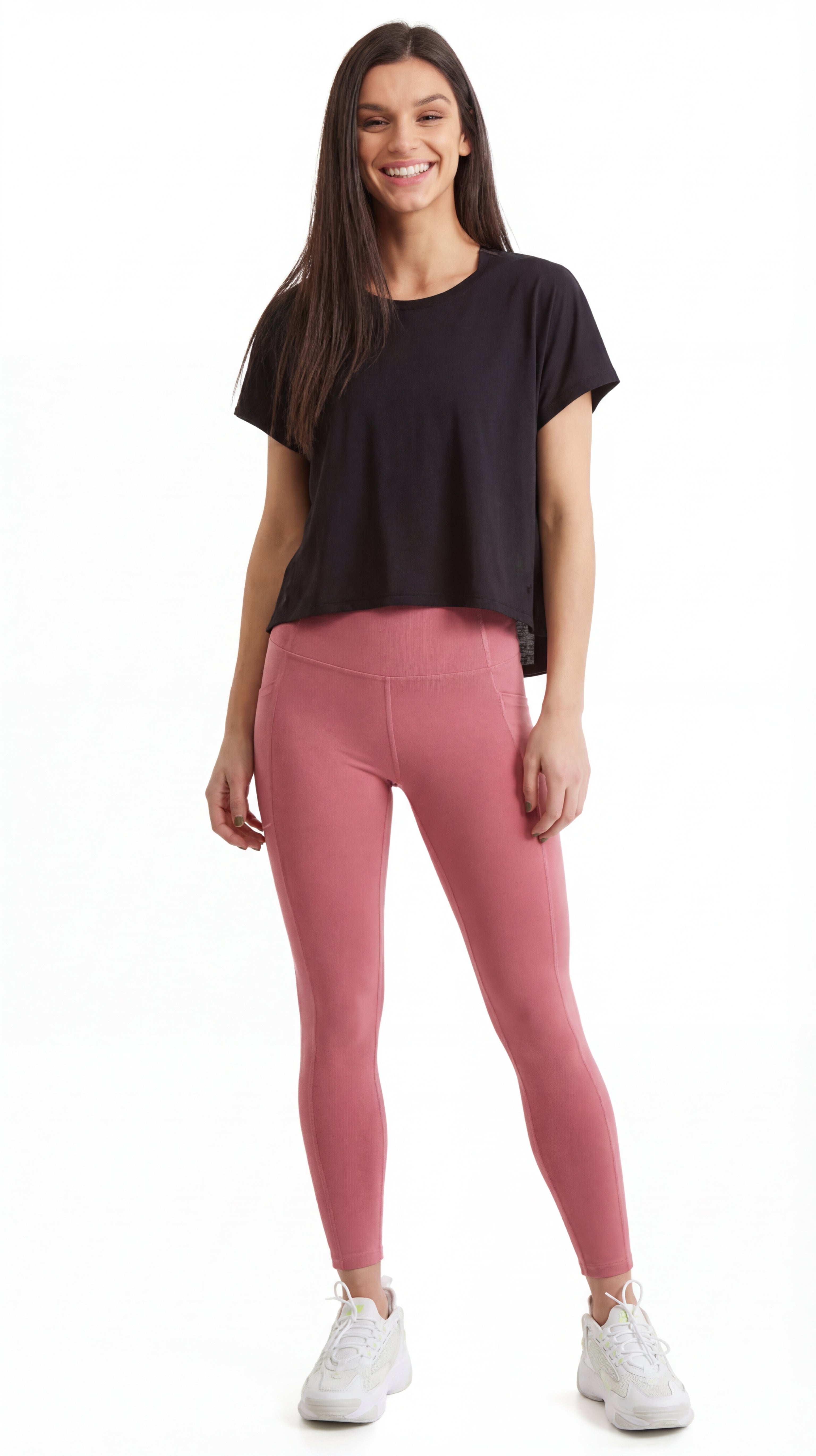 Women's 7/8 Legging in Strong Compressed Double Knit Polyester Blend Fabric with side phone Pockets