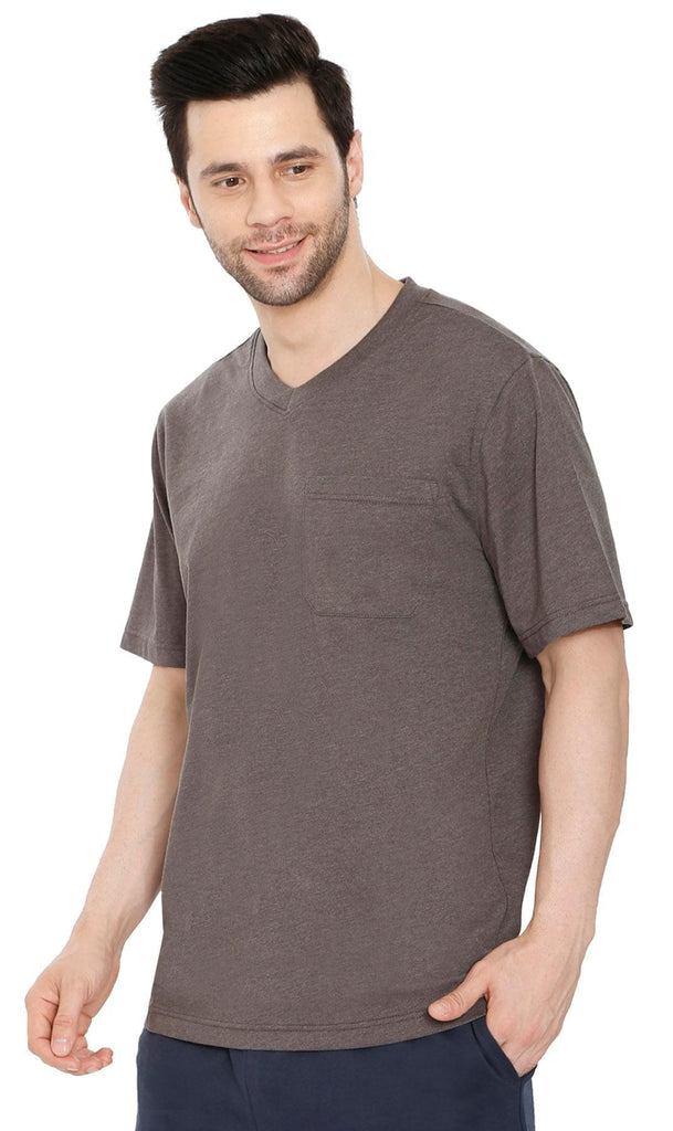 Men's V-Neck T-Shirt with Pocket – The Dressier Tee - Charcoal - Front -TURTLE BAY APPAREL
