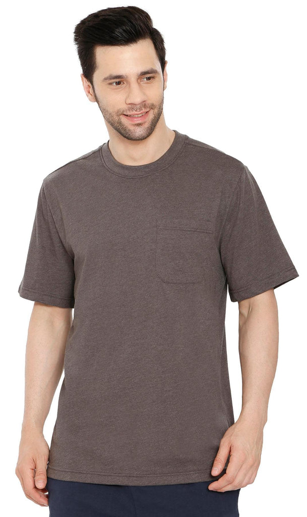 Men's Crew Neck Pocket Tee Shirt - Sturdy Jersey Keeps Its Shape charcoal - front - TURTLE BAY APPAREL