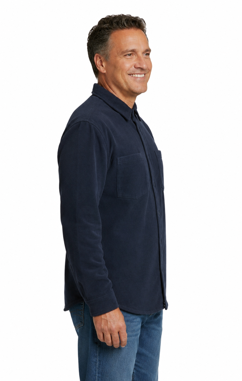 Men's Heathered Fleece Overshirt with Chest Pockets — Button Front 14