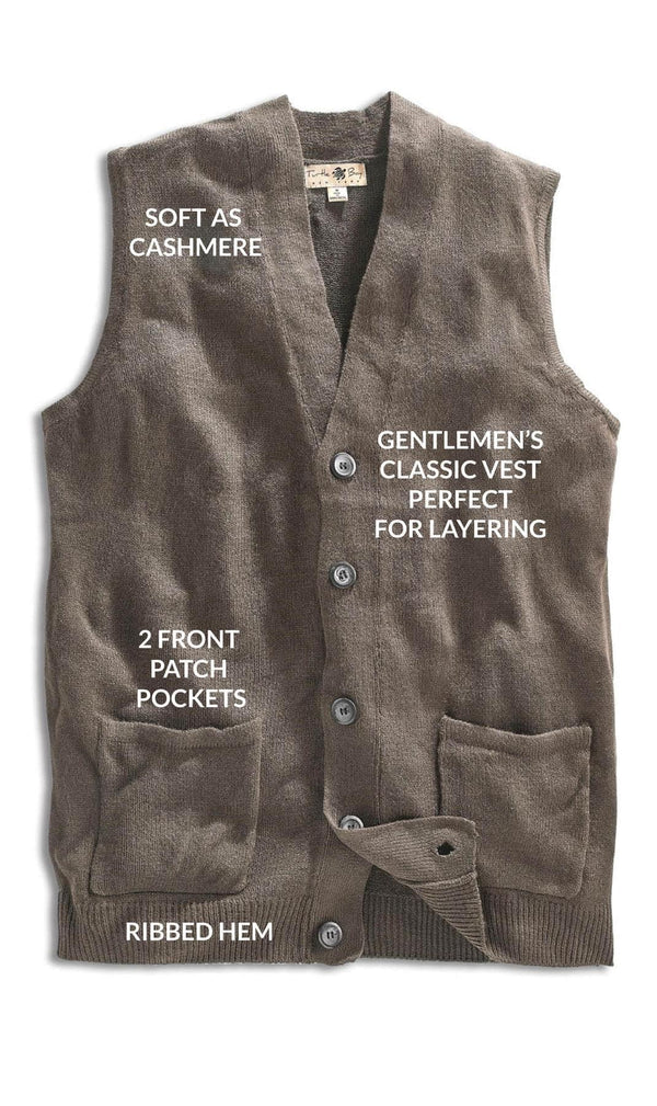 Men's Knitted Button Front Sweater Vest - Button Up Knit Vest in Cashmere-Like Acrylic - Details -TURTLE BAY APPAREL