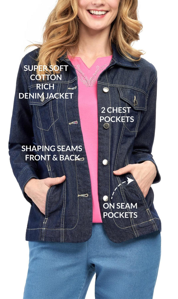 Women's Button Front Classic Denim Jacket -Indigo - Details - TURTLE BAY APPAREL
