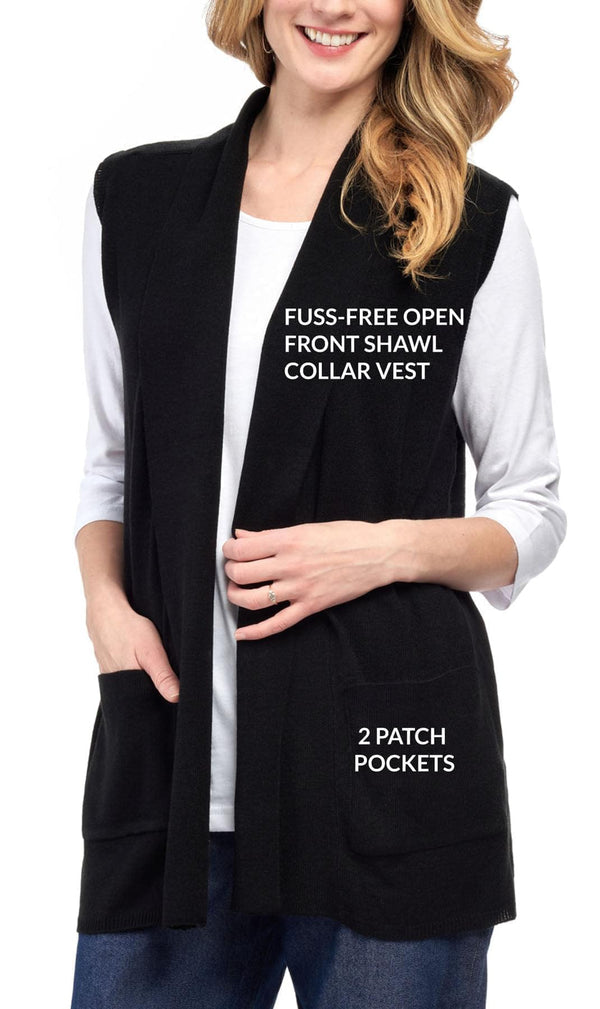 Women's Cashmere Like Vest - Luxuriously Soft for Extra Warmth - Feels as Soft as Cashmere - Black- DEtails -TURTLE BAY APPAREL