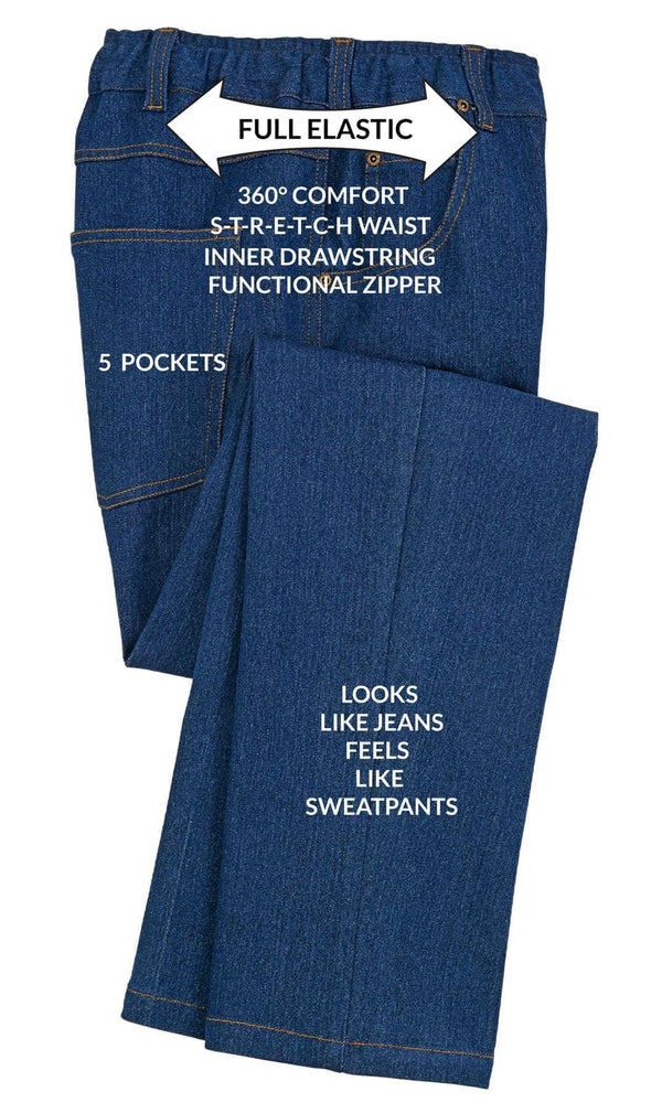 Turtle Bay New York Men's Casual Elastic Waist Denim Pull on Jeans Pants - INDIGO - Details -TURTLE BAY APPAREL