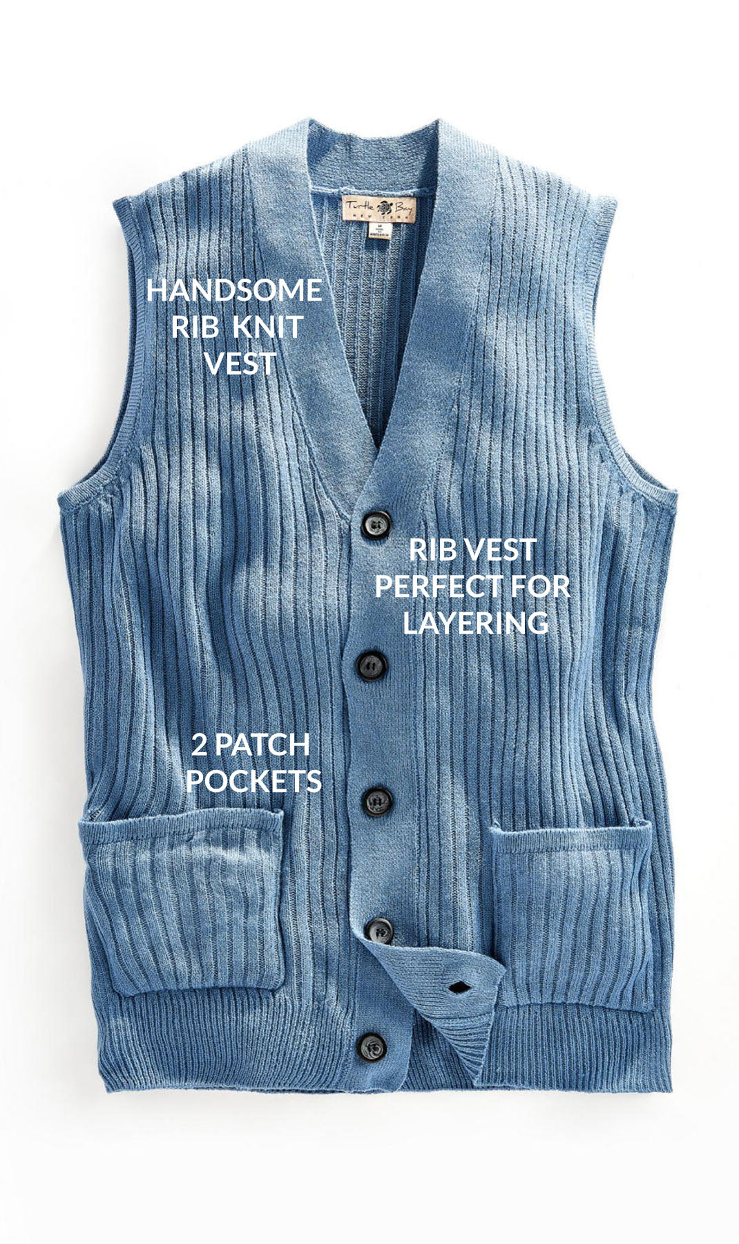 Men's Relaxed Fit Rib Knit Sweater Vest - Button Front with Pockets 13